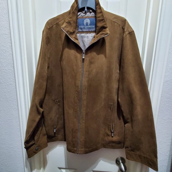 WEATHERPROOF Men's Brown Lightweight Suede Jacket, Size L - Picture 2 of 14